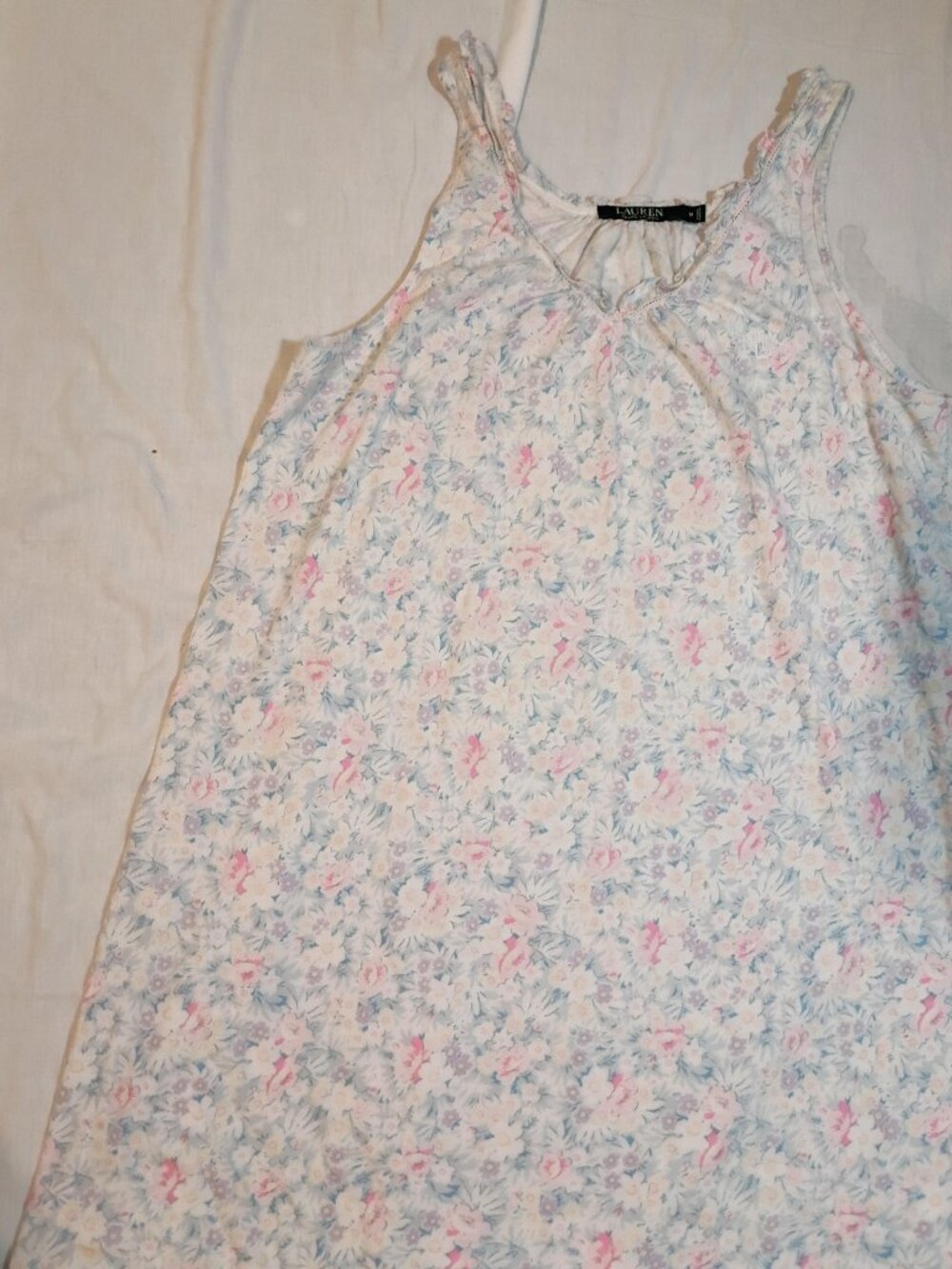 Lauren Ralph Lauren/Nightgown/Womens M/Pink Blue Floral/Ruffle Strap Cottagecore - Picture 5 of 8